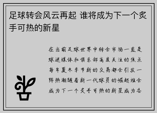 足球转会风云再起 谁将成为下一个炙手可热的新星